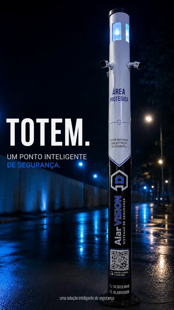 Totem de segurança AlarVision instalado em via pública à noite